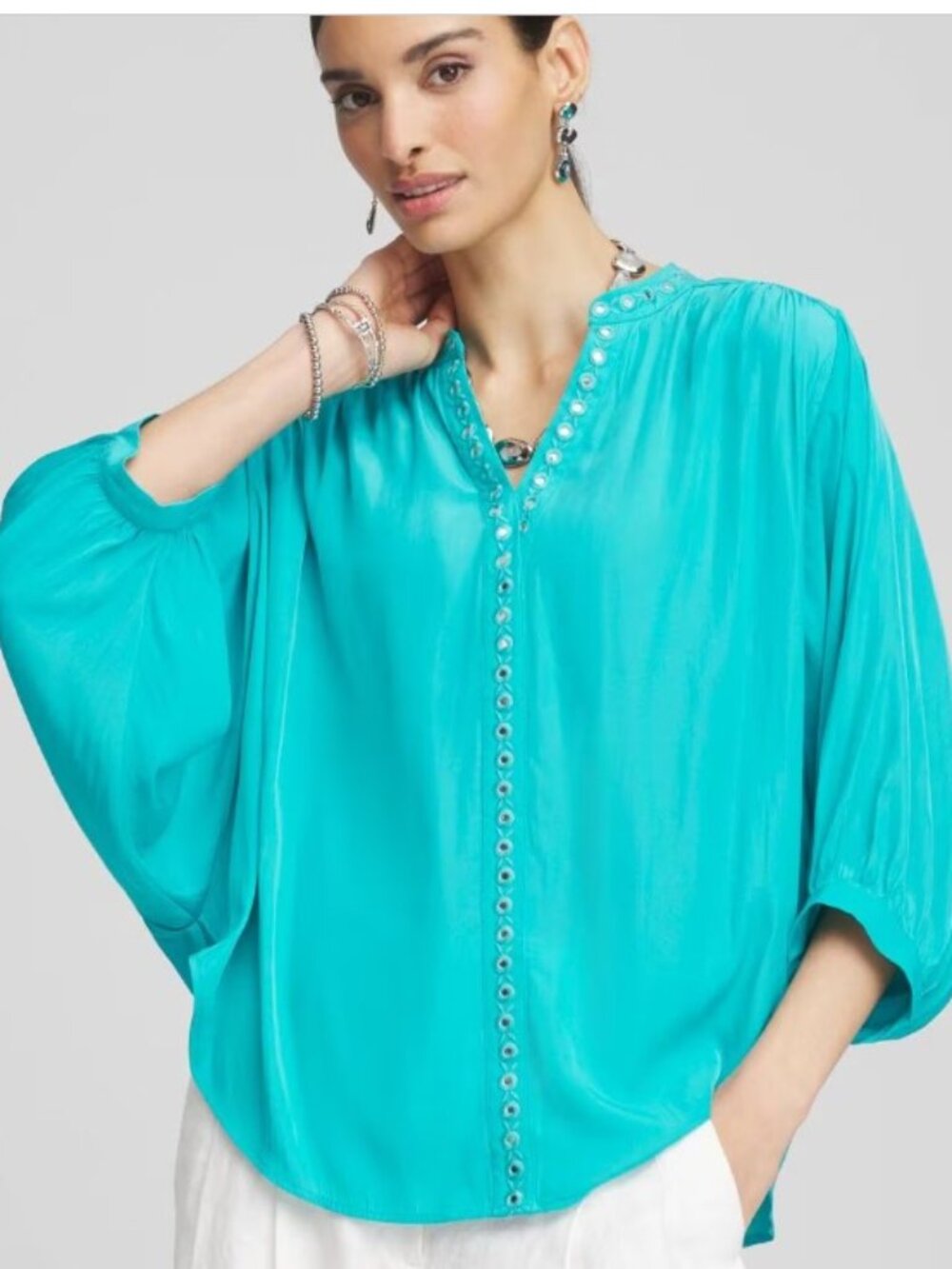 Chico's Turquoise V-Neck Batwing Sleeve Blouse Size 0/US‎ 4